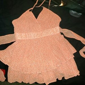 Pink Romper with white dots- like new